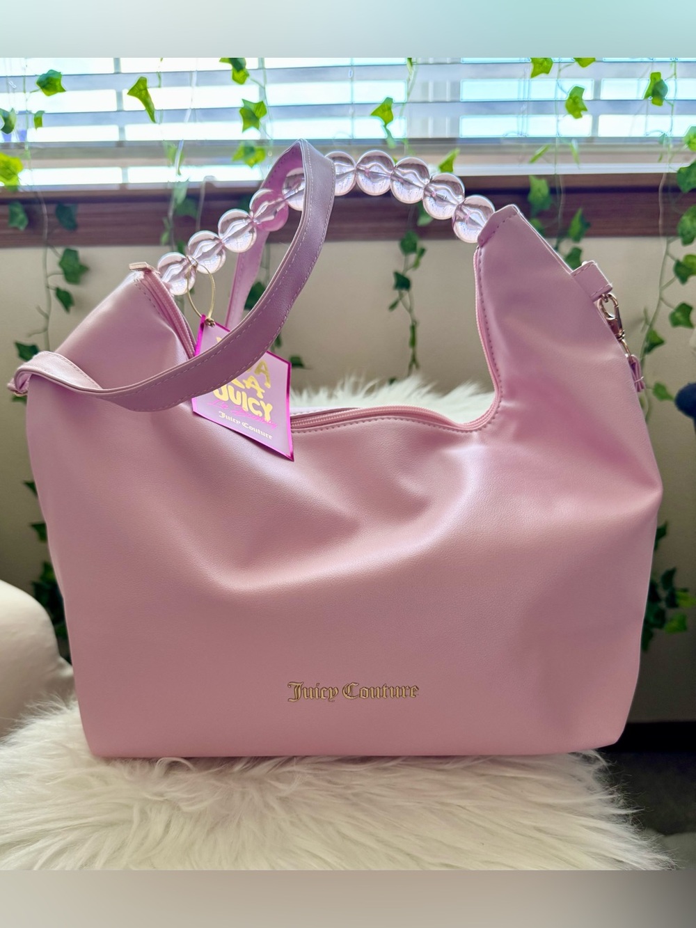 NEW 🩷Juicy Couture Light Pink Beaded-Handle Shoulder Bag